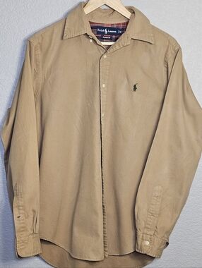 Ralph Lauren Classic Fit Button Down Shirt Tan Khaki Medium